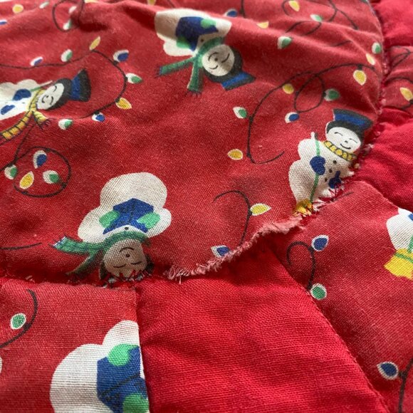 Mini Christmas Tree Skirt Holiday Decoration Xmas Decor Quilted Snowmen - Picture 5 of 5